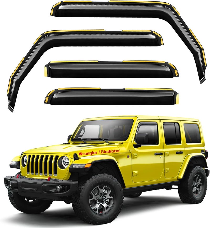 Deejecsun in-Channel Window Rain Guards Fit for Jeep Wrangler JL 2018-2026/Gladiator 2020-2026 Extra Durable Rain Guards Window Deflectors Vent Visors Vent Shades Visor Car Accessories - Image 1